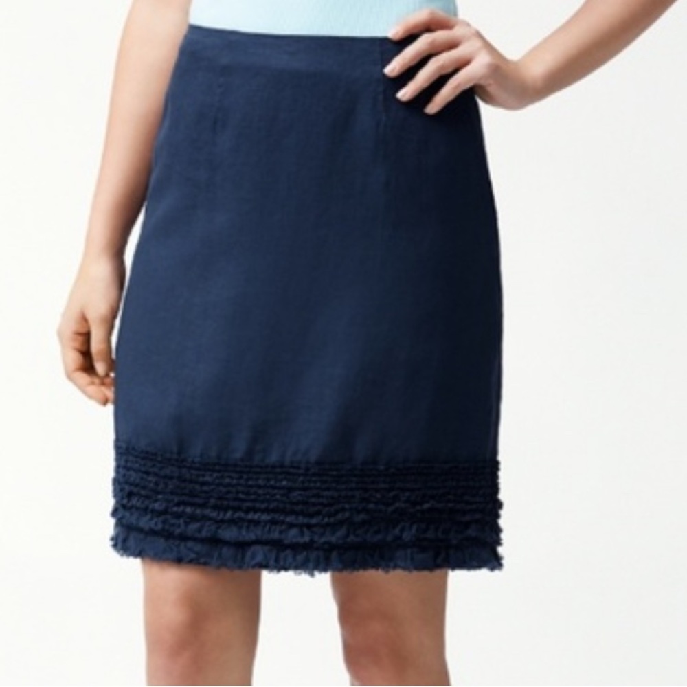 🌴 Tommy Bahama 100% Linen Ruffle Hem Skirt – Navy, Size Medium 🌊